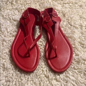 Tory Burch Women's Minnie Thong Sandals  
Red Leather  with Logo Accent NWOT